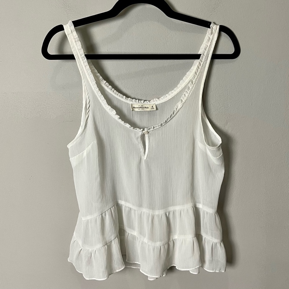 Abercrombie & Fitch Chiffon Sheer Ruffle Hem Romantic Tank Blouse